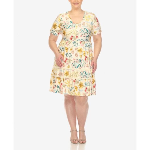 NWT White Mark Floral Short Sleeve Knee Length Dress PS327 2X Beige Brown Multi - Picture 2 of 6